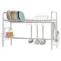 HAITRAL Dish Drying Rack Stainless Steel Adjustable Length Over The Sink Nonslip Hygienically Cutlery Holder Organizer with Chopstick and Chopping Holder Dry Easily Practical in Kitchen(Single-Layer)