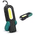 Linterna de Trabajo LED Recargable,Luz de Trabajo Super Brillante LED Parte Delantera de 5W COB LED con Base Ajustable, Gancho e Imán para Hogar, Taller, Automóviles, Camping, Emergencia (Verde)