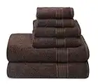 Belizzi Home Ultra Soft 6 Pack Cotton Towel Set, Contains 2 Bath Towels 28x55 inch, 2 Hand Towels 16x24 inch & 2 Wash Coths 12x12 inch, Ideal for Everyday use, Compact & Lightweight - Brown