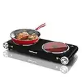 Hot Plate, Techwood 1800W Electric Dual Hot Plate, Countertop Stove Double Burner for Cooking, Infrared Ceramic Hot Plates Double Cooktop, Brushed Stainless Steel Easy To Clean Upgraded Version, Black