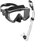 Cressi Panoramic Wide View Mask & Dry Snorkel Kit for Snorkeling, Scuba Diving | Pano 3 & Supernova Dry: Designed in Italy (Epsilon All-Black)