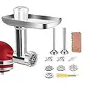 Metal Food Grinder Attachment for KitchenAid Stand Mixers, Meat Grinder includes 2 Sausage Stuffer Tubes, 3 Grinding Blades,3 Grinding Plates Meat Processor Accessories