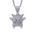 KMASAL Jewelry Unisex Exquisite Cartoon Pendant Hip Hop Iced Out Rhinestone Crystal Necklace 18K Gold Plated with 24” Stainless Rope Chain for Men Women (Silver)