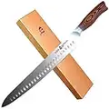 TUO Slicing Knife 12 inch - Granton Carving Knives Hollow Ground Meat Cutting Knife Kitchen Long Slicer & Carver - HC German Stainless Steel Pakkawood Handle - Gift Box Included - Fiery Series