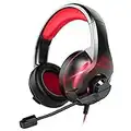 YINSAN Cuffie Gaming per PS4 PC Xbox One, Cuffie PS4 con microfono, 3D Surround Sound, cancellazione del rumore, LED RGB, Rosso