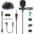 AGPTEK Lavalier Microphone, Clip-on Lapel Omnidirectional Condenser Mic with Wind Muff Type C 3.5mm Jack for Phone PC Laptop DSLR Camera Recording Interview, Podcast, Voice Dictation