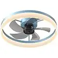 Ceviept 19.7" Ceiling Fans with Lights Dimmable LED Reversible Blades Timing with Remote Control 5 Invisible Blades Flush Mount Low Profile Modern Ceiling Fan-Blue