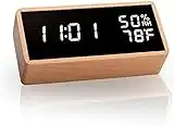 meross Réveil Électronique, Réveil Numérique en Bois avec 3 Réglages d'Alarme, Horloge Numérique Alimenté par USB avec Affichage LED de l'Heure, de la Température et de l'Humidité (Jaune)