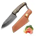 Fubinaty Chef's Knife 4 Inch BBQ Knife Handmade Forged Small Kitchen Knife High Carbon Steel Fruit Knife with Full Tang Wood Handle and Leather Sheath for Home, Restaurant