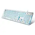 Blue Backlit Gaming Keyboard LED Computer Keyboard USB Wired Metal Panel 25 Keys Anti-ghosting PC Keyboards 12 Multimedia Keys Plug & Play Blue White Silver (UK Layout)