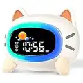 Monebena Kids Alarm Clock Cute OK to Wake Alarm Clock for Kids Sleep Training Clock with Night Light and Sleep Sound Machine for Toddlers Boys Girls Teens Bedrooms (Cat)