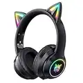 SIMGAL Bluetooth Cat Ear Headphones for Kids, Wireless & Wired Mode Foldable Headset with Mic, RGB LED Light, for Girls School Gaming, Compatible with Mobile Phones PC Tablet