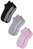 RATIVE Anti Slip Non Skid Barre Yoga Pilates Hospital Socks with grips for Adults Men Women (Medium, 3-pairs/black+grey+pink)