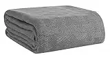 GLAMBURG 100% Cotton Bed Blanket, Breathable Bed Blanket Queen Size, Cotton Thermal Blankets Full - Queen Size, Perfect for Layering Any Bed for All Season - Charcoal Grey