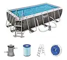 Bestway Power Steel Deluxe Frame Pool - Piscina Rectangular con Marco de Acero Estable, Juego Completo, Aspecto de ratán, Color marrón, 404 x 201 x 100 cm