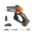 WORX 18V (20V MAX) Mini Motosega a Batteria, Elettrica Motosega senza Fili, Leggera e Portatile, PowerShare, 1 Batteria, 1 Caricabatterie, Barra da 12 cm, WG324E.1