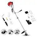 COOCHEER 2-Cycle 18" 58CC Cordless String Trimmer/Edger, 4-in-1 Gas Weed Wacker Brush Cutter with 4 Detachable Heads for Lawn, Yard, Garden, Shrub Trimming, Red