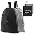 2 Pcs JHX Dirty Laundry Bag【Upgraded】 with Handles and Aluminum Carabiner, Collapsible Clothes Bag for Travel, Camp, Fitness, and Students (Black&Grey) 24"L x 21"W