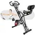 ADVENOR Exercise Bike Magnetic Bike Fitness Bike Cycle Folding Stationary Bike Arm Resistance Band with Arm Workout Backrest Extra-Large Seat Cushion Indoor Home Use (Black)