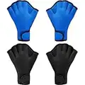 2 Pairs Swimming Gloves Aquatic Swim Training Gloves Neoprene Gloves Webbed Fitness Water Resistance Training Gloves for Swimming Diving with Wrist Strap (Black, Blue,Large)