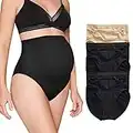 BRABIC Women’s Seamless Maternity Panties High Waisted Pregnancy Underwear Belly Support Briefs Over Bump 3 Pack (2Black+1Beige, X-Large)