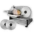 Venga! Electric Food Slicer, 1 Serrated Blade For Bread, 1 Smooth Blade for Cooked meats and Vegetables, thickness adjustment from 0 to 15mm, 200W, Stainless Steel, VG AS 3005 BS