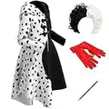 HTLXHC 2021 Cruella Deville Costume for Kids Girl, Halloween Cosplay Dalmatian Dress Up, Black White Spotted Dress with Gloves Wig Cigarette Holder Outfit (size: 120, Coat)