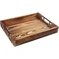 LotFancy Large Ottoman Tray for Living Room, 17x13'' Wood Serving Tray with Handles, Home Décor for Coffee Table, Sofa, 2 Skidproof Coasters Included