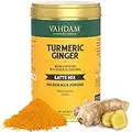 VAHDAM, Mix Latte Curcuma et Gingembre (40 tasses, 3,53 oz) | Lait Doré en Poudre Sans Caféine | Ingrédients 100% Naturels - Curcuma et Gingembre Moulu | Infusion Chaude ou Glacée, Curcuma Latte