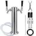 FERRODAY Dual Faucet Draft Beer Tower Double Faucet Tap Beer Tower Dispenser Double Beer Tap Stainless Steel Tower Brass Faucet Stainless Core Pre-assembled Lines for Homebrew - 3" Kegerator Tower