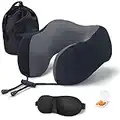 Soxi Cuscino supporto per il collo portatile kit da viaggio bambino adulto in memory foam,leggero per campeggio dormire aereo auto treno, regolabile (Nero)