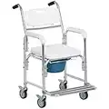 HOMCOM 3 in 1 Shower Commode Wheelchair, Transport Beside Commode Chair, Waterproof Rolling Over Toilet Chair 330 lbs. Weight Capacity with Padded Seat, White