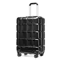 Kono Valise Cabine Rigide ABS Bagages a Cabine avec 4 roulettes Valise de Voyage 34L avec Serrure TSA 54x34x22cm Valises, Noir