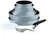 Tefal Ingenio Essential Batterie de cuisine 10 pièces, Poêles, Casseroles, Wok, Couvercles hermétiques, Spatule, 1 poignée, Tous feux sauf induction + four, Fabriqué en France L2149602