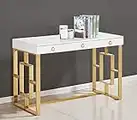 Best Master Furniture Brooke Mid-Century Modern Glossy Home Office Desk, White/Gold