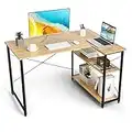 COSTWAY Corner Computer Desk, L-Shaped Writing Study Table with Reversible and Adjustable Bookshelf, Space-Saving Home Office PC Laptop Workstation (Natural)