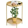 OVICAR Gold Side Table - 2 Tier Metal Round End Table Coffee Table Small Sofa Side Table Outdoor Indoor Accent Table Nightstand Waterproof Removable Tray Table for Living Room Bedroom Balcony