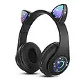 Sendowtek Casque Bluetooth sans Fil Casque Audio Stéréo Pliable Casque d'oreille de Chat avec Micro intégré Casque Enfant Bluetooth pour Phones Tablette PC (Noir)