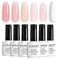 RARJSM Nude Gel Polish for French Manicure,Sheer Jelly Pink Gel Nail Polish Set of 6 Transparent Colors Clear Light Brown Pure White Neutral Nail Varnish LED UV Curing Requires 7.5ml for Home Salon