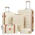 Coolife Suitcase Set 3 Piece Luggage Set Carry On Hardside Luggage with TSA Lock Spinner Wheels (White, 5 piece set)