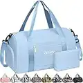 Gym Bag for Women with Shoe Compartment Waterproof, Sports Duffle Bag for Travel Duffel Weekender Carry on Beach Yoga Overnight Luggage Mommy Maternity Hospital Bag Blue 17.50 Inch