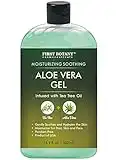 First Botany Aloe vera gel from 100 percent Pure Aloe Infused with Tea Tree Oil - Natural Raw Moisturizer for Hand Sanitizing Gel, Skin Care, Hair Care, Sunburn, Acne & Eczema -16.9 fl oz | 500 ml