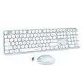 UBOTIE Colorful Computer Wireless Keyboard Mouse Combos, Typewriter Flexible Keys Office Full-Sized Keyboard, 2.4GHz Dropout-Free Connection and Optical Mouse (Green-White)