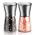 Salt and Pepper Grinder, Set of 2 Stainless Steel Refillable and Adjustable Manual Pepper Mill, 5.3"x 2.5" Professional Grinder for Pepper, Salt, and Spices, Fits in Home, Kitchen