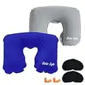 2 Almohada Cervical Viaje. 2 Set de cojin Inflable Cuello, máscara de Ojos, y Tapones para los oídos. 2 Kit Accesorios Viajes para Dormir en Coche y Avion. Almohadilla Hinchable reposacabezas