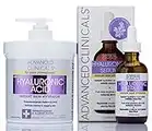 Advanced Clinicals Hyaluronic Acid Moisturizer Body Cream + Hyaluronic Acid Serum Skin Care Product 2pc Bundle, Face Serum & Body Lotion Targets Wrinkles, Dark Spots, Fine Lines, & Dry Skin, 2pc Set