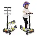 Kids Scooter with Removable Seat 3 Light Wheels Adjustable Handlebar 2 in 1 Sit & Stand Kick Scooter for Toddlers Boys Girls Age3+