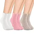 3 Pairs Fluffy Socks for Girls Women Fuzzy Bed Socks Winter Warm Cozy Slipper Socks Soft Fleece Sleep Socks Thermal Fluffy Home Crew Socks for