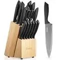 D.Perlla Knife Set, 15-Piece Kitchen Knife Set with Wooden Block, High Carbon Stainless Steel Knife Block Set with BO Oxidation Technology, Anti-Rusting & Anti-Corrosion Cutlery Knife Set