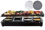 Milliard Raclette Grill for 8 - Include Granite Cooking Stone, Reversible Non-Stick Grilling Surface, and 8 Paddles, 1200W, Great for Cheese Melting and Indoor Grilling